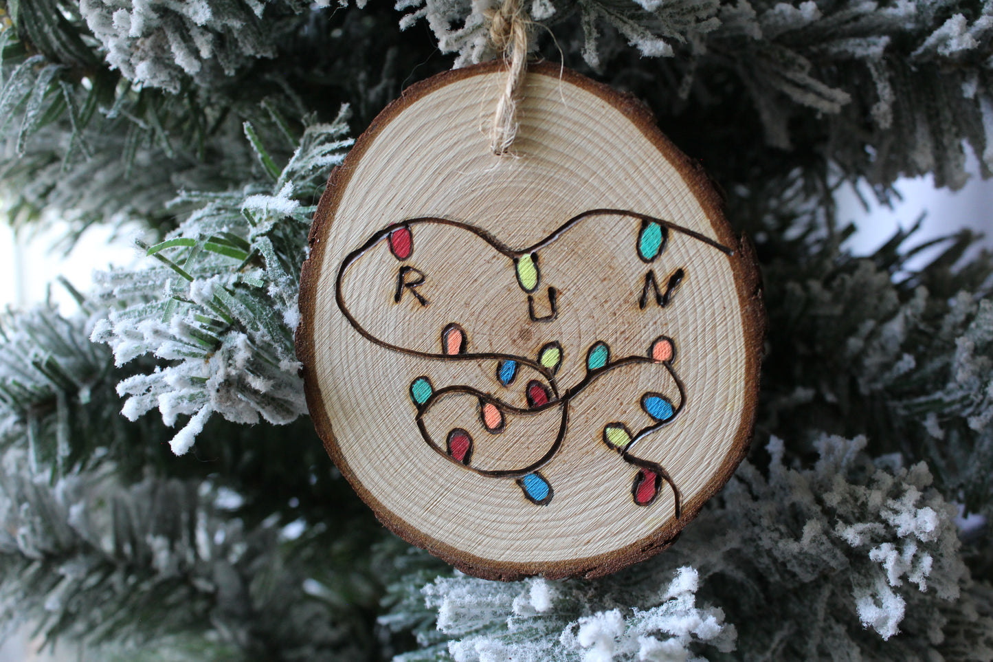 Stranger Things "RUN" ornament Christmas lights