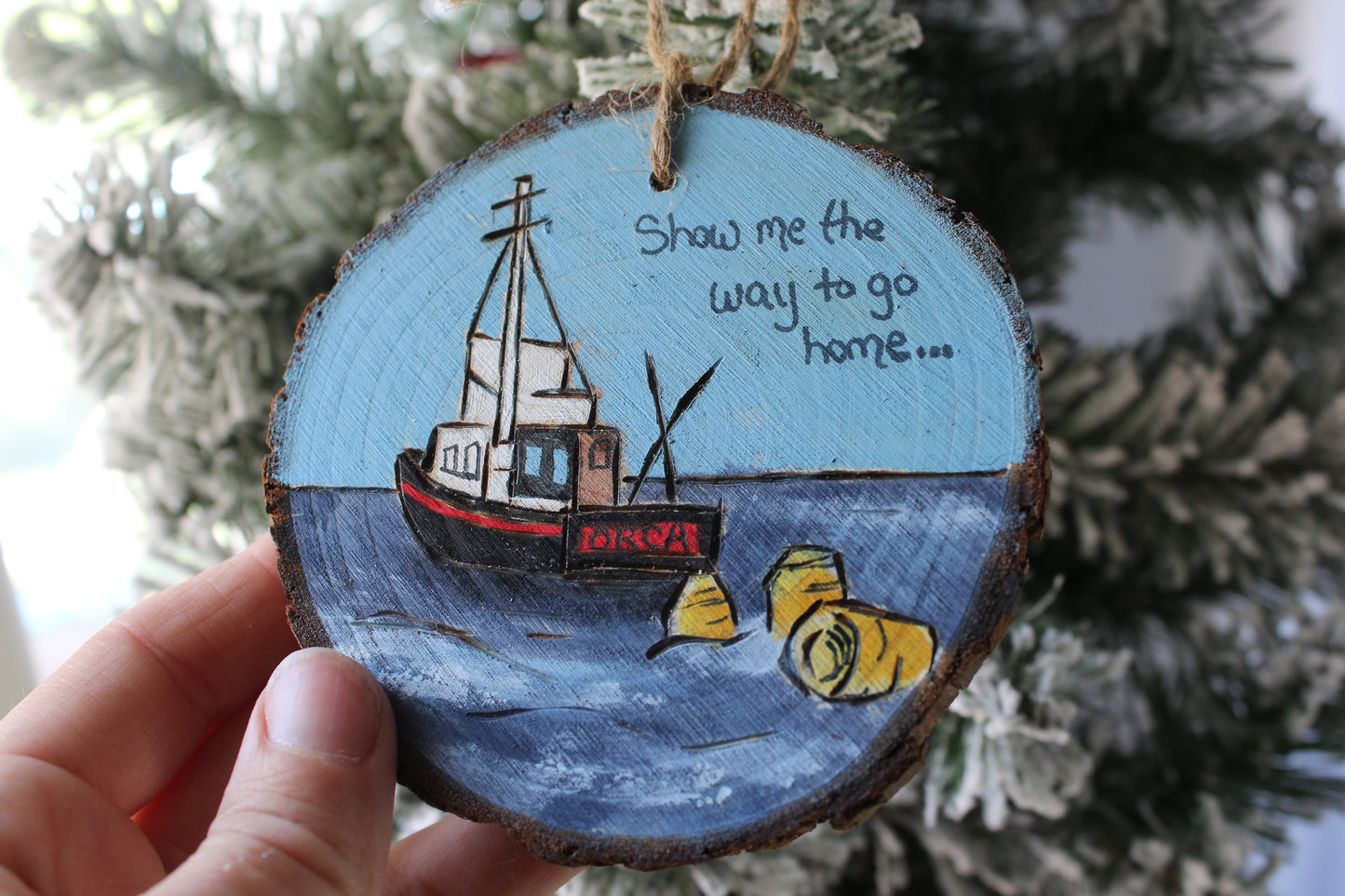Jaws Inspired Orca Boat Christmas ornament show me the way to go home