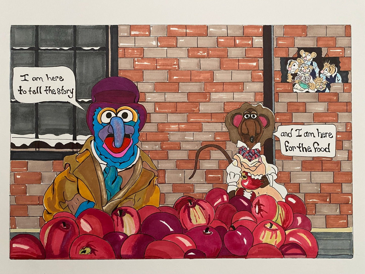 Muppets Christmas Carol Gonzo and Rizzo drawing wall print Jim Henson Kermit