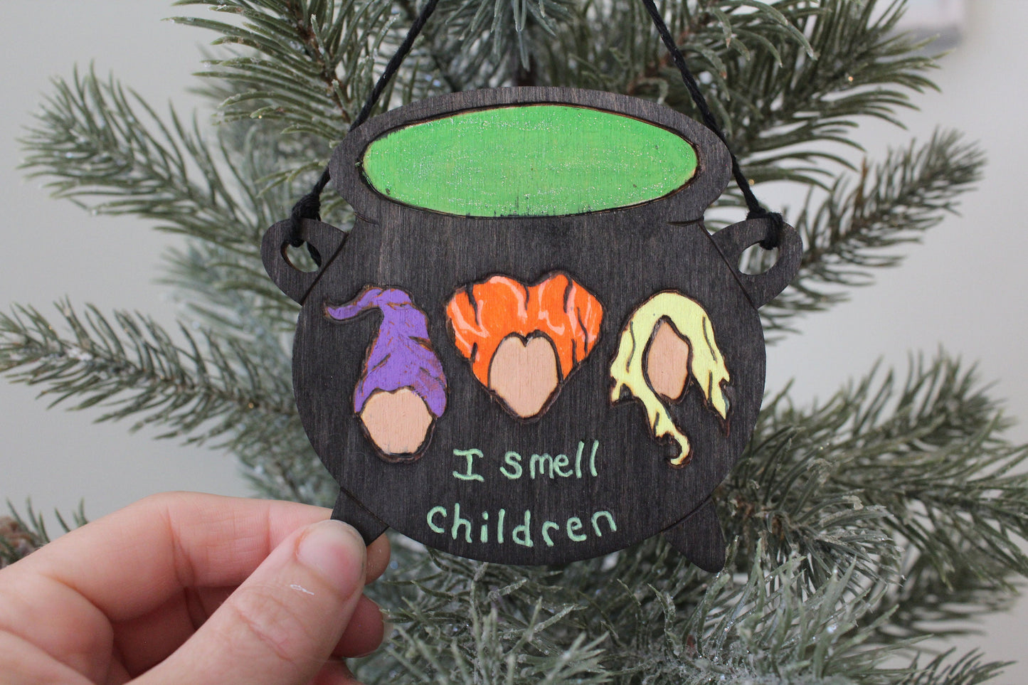 Hocus Pocus inspired Sanderson Sisters Cauldron Ornament I smell children Halloween Christmas