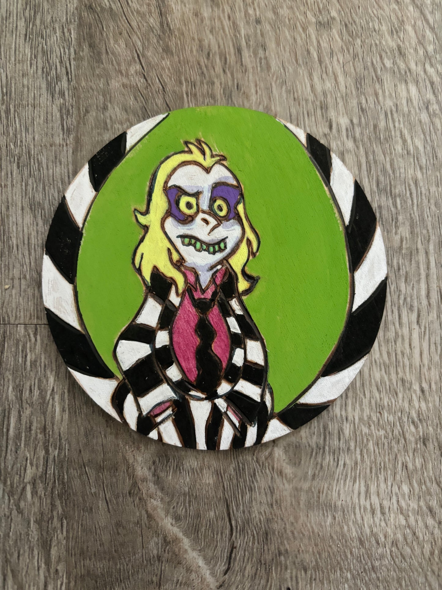 Cartoon Beetlejuice and Lydia Ornaments