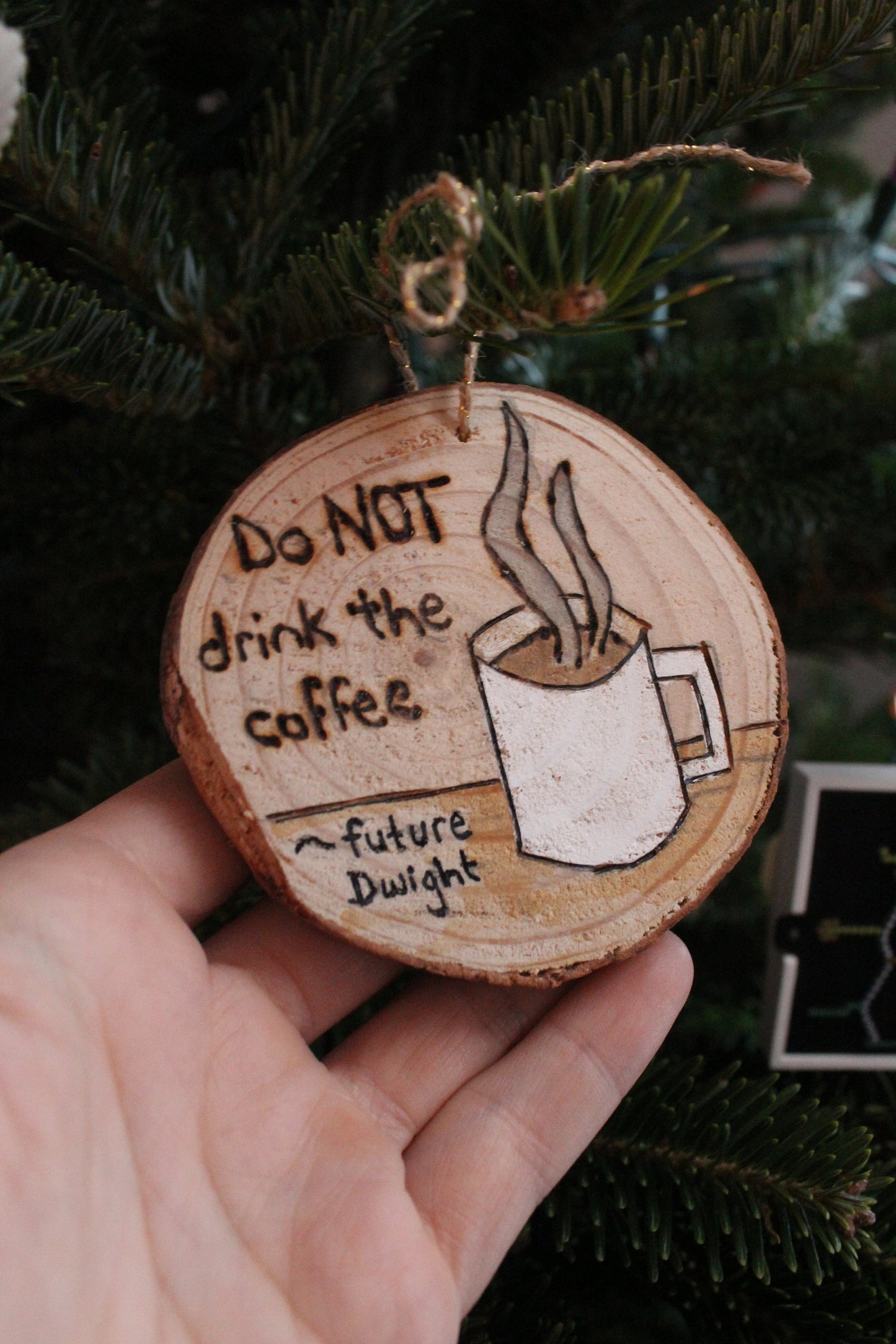 The Office inspired Do NOT drink the coffee Future Dwight christmas ornament