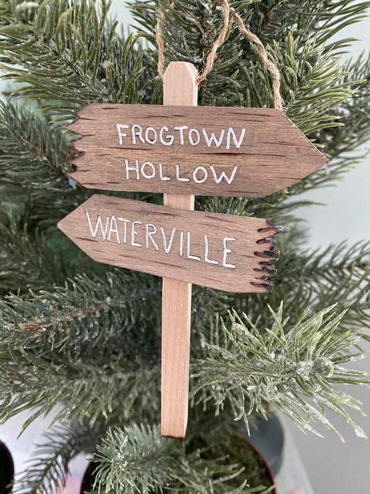 Jim Henson Emmet Otter Jug Band Christmas sign Waterville Frogtown Hollow Christmas ornament