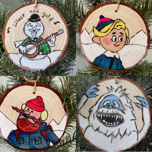 Rudolph the red nosed reindeer Christmas ornament set Rankin Bass bumble hermie Yukon Sam the snowman