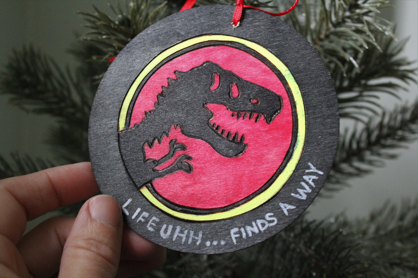 Jurassaic Park Inspired Life Uhhhh Finds A Way Christmas Ornament